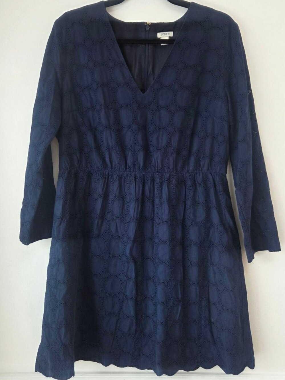 J. Crew Navy Blue Eyelet Dress Casual Cocktail 100% Cotton Women's 14